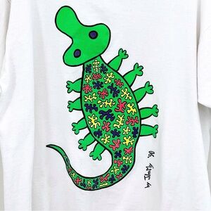 Vintage 90s Single Stitch Cotton Graphic Tee Neon Lizard XL Fruit of the Loom
